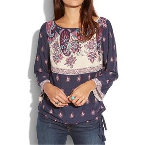 Lucky Brand Larache  Border Navy Paisley Print  Top Size Small